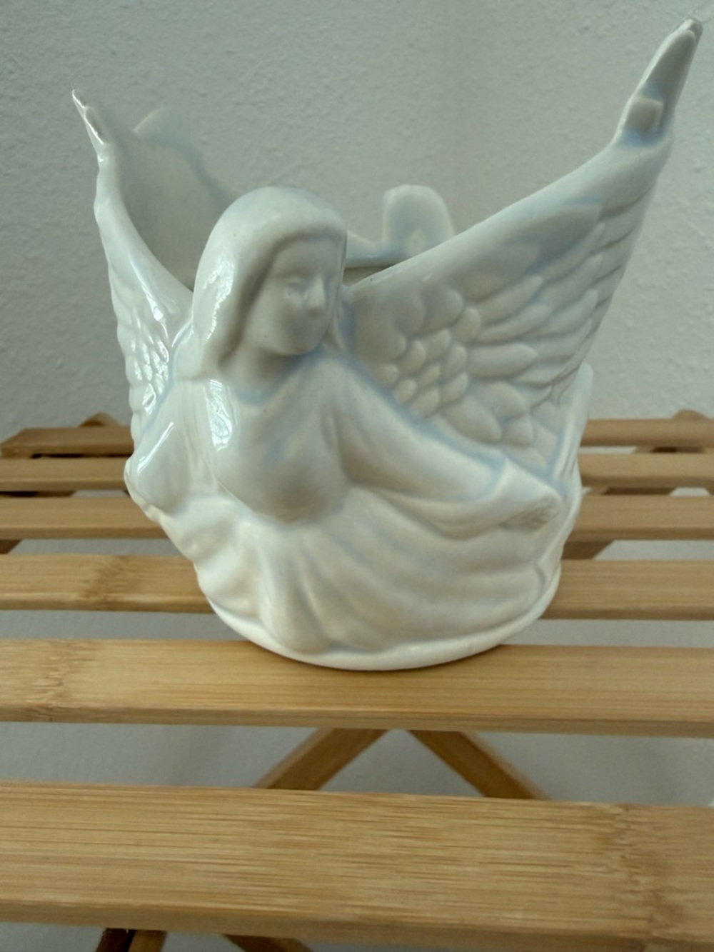 White Ceramic Angel Planter / Candle
Holder - Vintage Style Cherub Decor - Picture 3 of 4